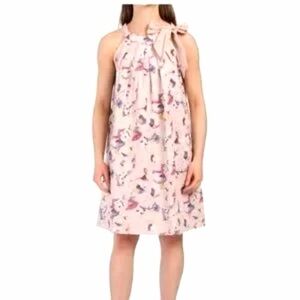 Bellambia womens small 4 6 dress mini knee pink blue yellow pattern linen Italy
